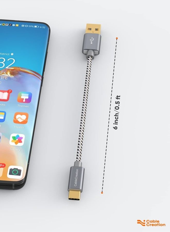 CableCreation [3 عبوات] كابل كابل كريشن قصير USB C بطول 0.5 قدم كابل USB A إلى USB C كابل USB إلى C كابل مضفر للشحن السريع 3A 480Mbps بيانات لجهاز MacBook Air قلم ستايلس Chromebook Pixel Galaxy S22 S21 S20 15 سم رمادي - Image 3