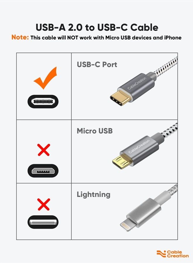 CableCreation [3 عبوات] كابل كابل كريشن قصير USB C بطول 0.5 قدم كابل USB A إلى USB C كابل USB إلى C كابل مضفر للشحن السريع 3A 480Mbps بيانات لجهاز MacBook Air قلم ستايلس Chromebook Pixel Galaxy S22 S21 S20 15 سم رمادي - Image 4