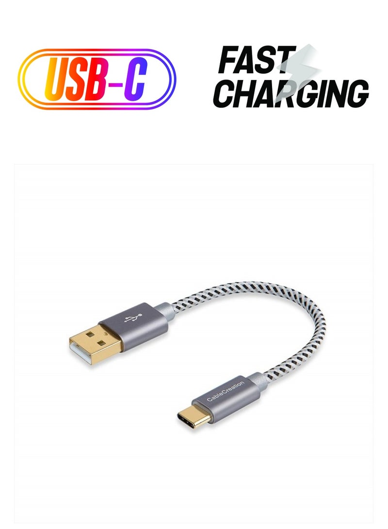 CableCreation [3 عبوات] كابل كابل كريشن قصير USB C بطول 0.5 قدم كابل USB A إلى USB C كابل USB إلى C كابل مضفر للشحن السريع 3A 480Mbps بيانات لجهاز MacBook Air قلم ستايلس Chromebook Pixel Galaxy S22 S21 S20 15 سم رمادي - Image 1