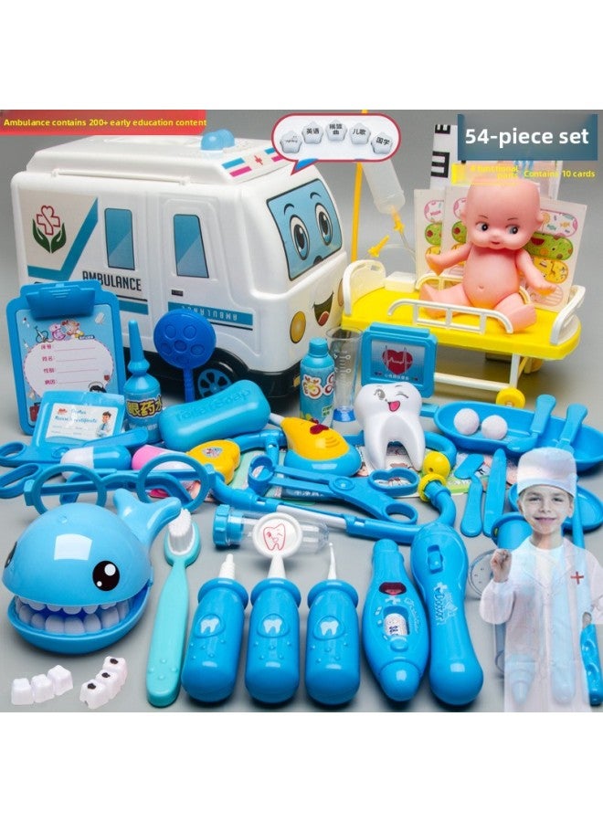 مجموعة ألعاب الطبيب للأطفال، لعبة لعب الأدوار، سيارة إسعاف، سماعة الطبيب، أدوات طبيب الأسنان، مجموعة طبية - اللون: 【أزرق】 مجموعة سيارة إسعاف مكونة من 54 قطعة مع بدلة طبيب للسرير - Image 1