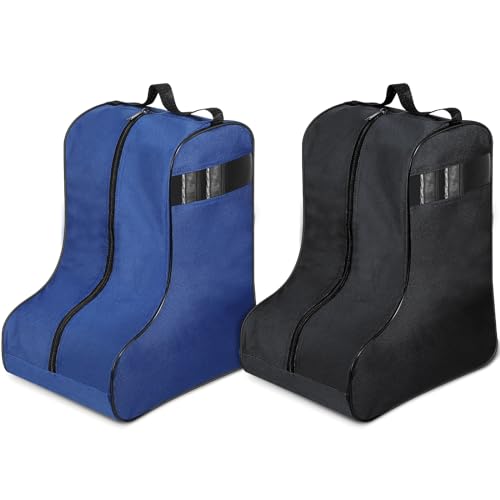 Clysee 2 Pcs Boot Bags for Cowboy Boots Portable Storage Bag for Travel Long Tube Shoes Bags Men Tall Shoe with Handle for Home Travel Dark Blue and Black - Image 1