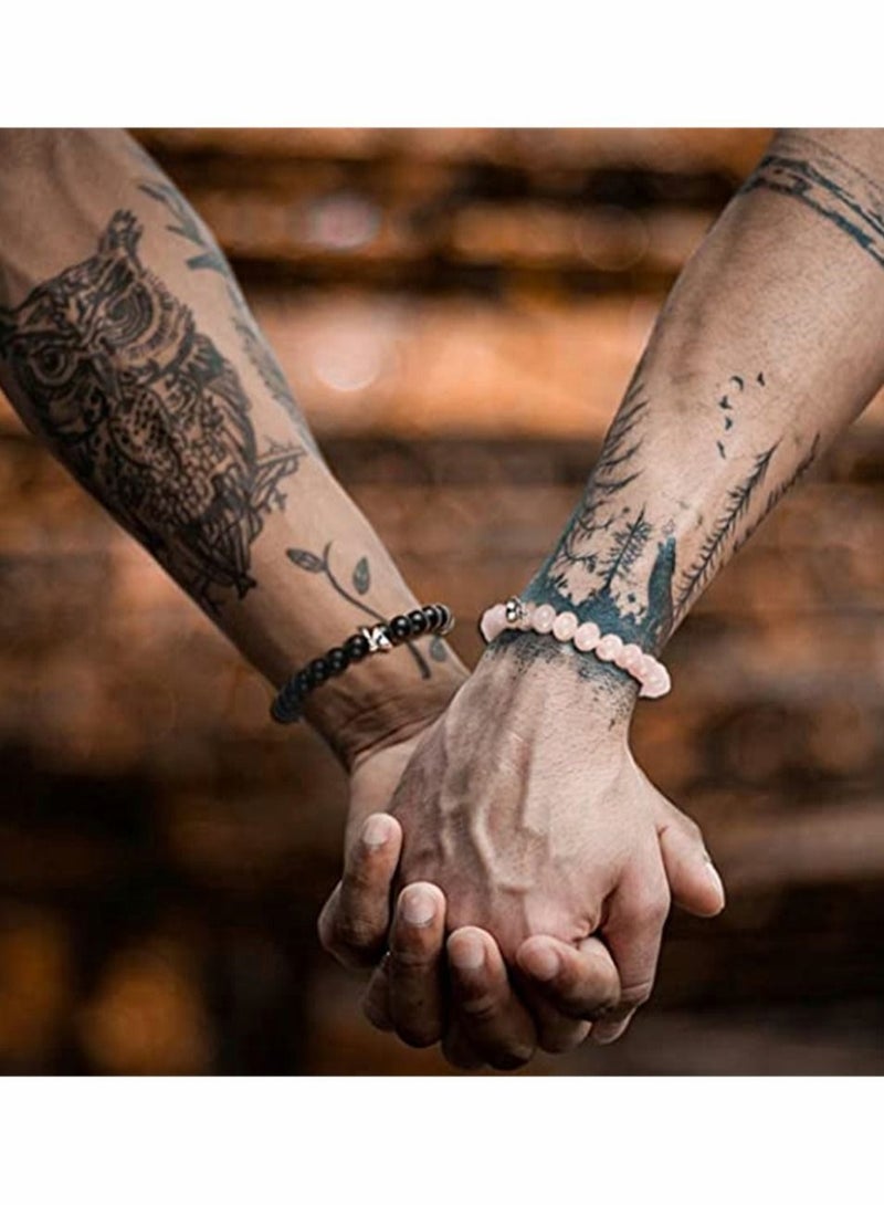 Captaintech Magnetic Couple Bracelets, King and Queen Crown Couple Bracelets for Men and Women, Beads Couple Bracelet, Couples Gifts for Boyfriend Girlfriend and Best Friend, 2 Pcs, Pink and Black - Image 5