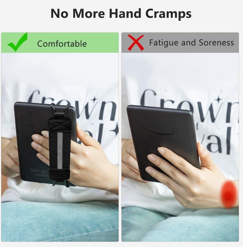 Security Comfortable Hand-Strap for 6-8" Kindle eReaders Fire Tablet, Kindle/Kobo/Voyaga/Lenovo/Sony E-Book Tablet, High-Elasticity Versatile Hand Strap Lightweight Finger Grip Holder  Black and silver - Image 2