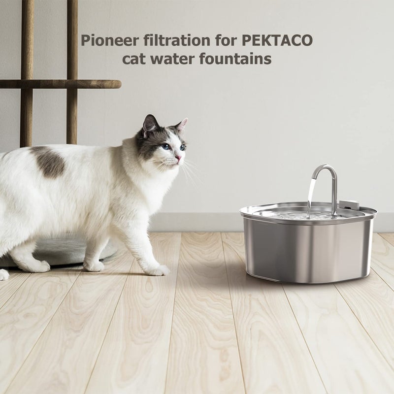PEKTACO Cat Water Fountain Filters Replacement & Pre-Filter Sponges for 3.2L/108oz Automatic Pet Fountain, Dog Water Dispenser (3 Filters+3 Sponges) - Image 3