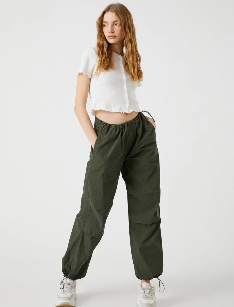 كوتون Crop T-Shirt Short Sleeve Cotton Buttoned Crew Neck