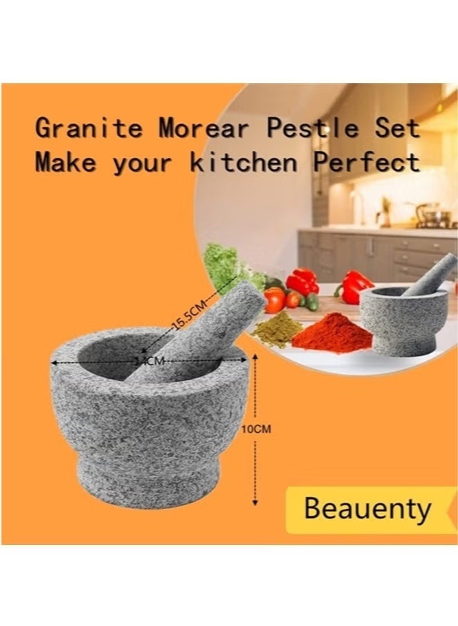 يلا جوي مجموعة هاون ومدقة الجرانيت، مولكاجيت ميكسيكانو، هاون ومدقة حجرية، وعاء جواكامولي، يد مطحنة التوابل، هراسة التوابل والأعشاب والأفوكادو لسحق الجواكامولي، السالسا والبيستو - Image 2