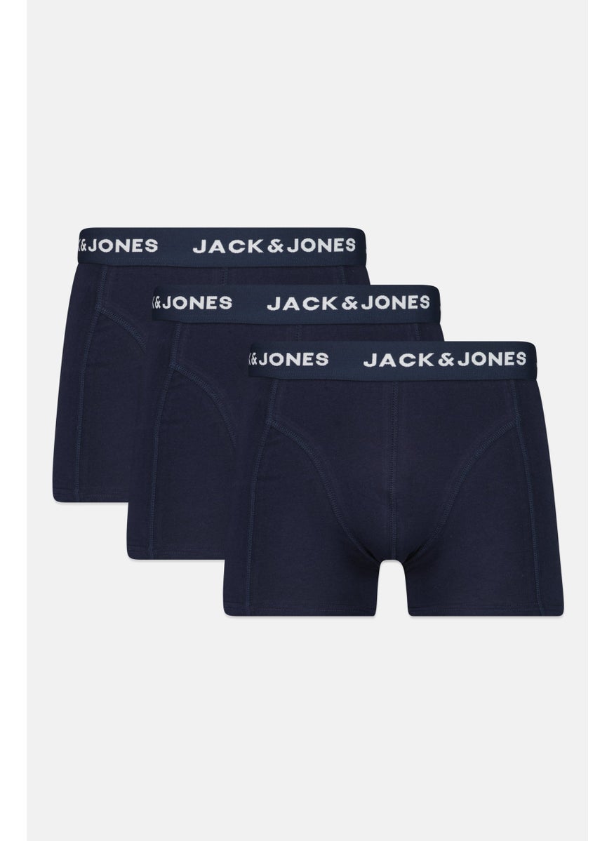 Jack Jones Men 3 Pack Brand Logo Trunks, Navy  - Image 1