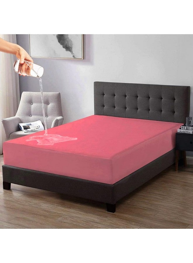 Trance Home Linen Trance Home Linen® Premium 220 GSM+ 78" x 78" Cotton Terry Waterproof Mattress Protector | Elasticated Fitted Style Non-Toxic Bed Protector | Mattresses Cover (78x78 inch | 6.5x6.5 feet_ Coral)  - Image 1