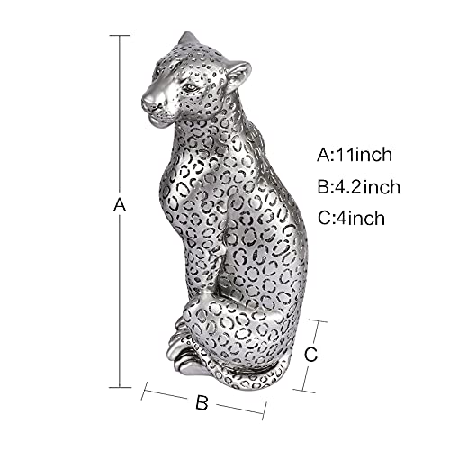 Polyroyal Cheetah Statue Home Decor Leopard Sculpture Resin Sitting Cheetah Figurine Desktop Table Top Ornament Decoration for Home Office Silver - Image 2