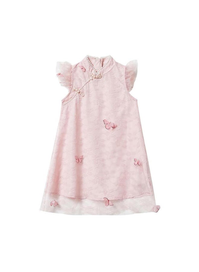 Ask Junior Girls' Dress, Summer , Children's Thin Dress, Retro Qipao Style, Princess Dress, Pink, Size 140 - Image 5