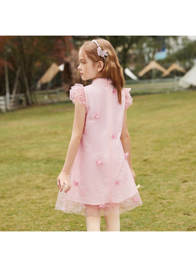 Ask Junior Girls' Dress, Summer , Children's Thin Dress, Retro Qipao Style, Princess Dress, Pink, Size 140 - Image 2