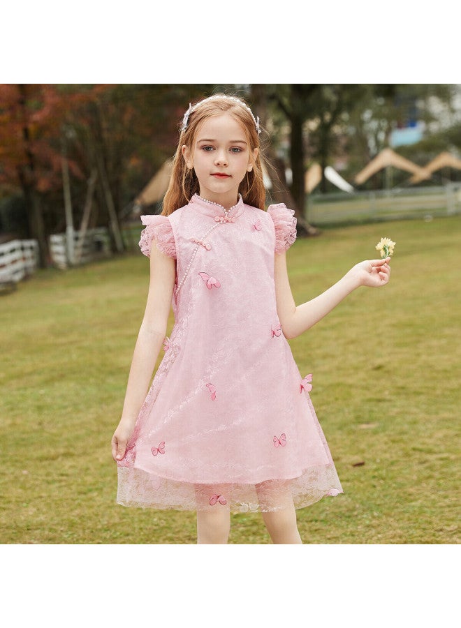 Ask Junior Girls' Dress, Summer , Children's Thin Dress, Retro Qipao Style, Princess Dress, Pink, Size 140 - Image 3