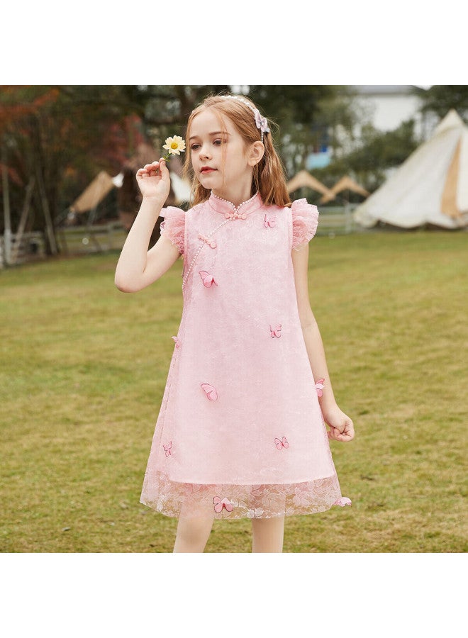 Ask Junior Girls' Dress, Summer , Children's Thin Dress, Retro Qipao Style, Princess Dress, Pink, Size 140 - Image 4
