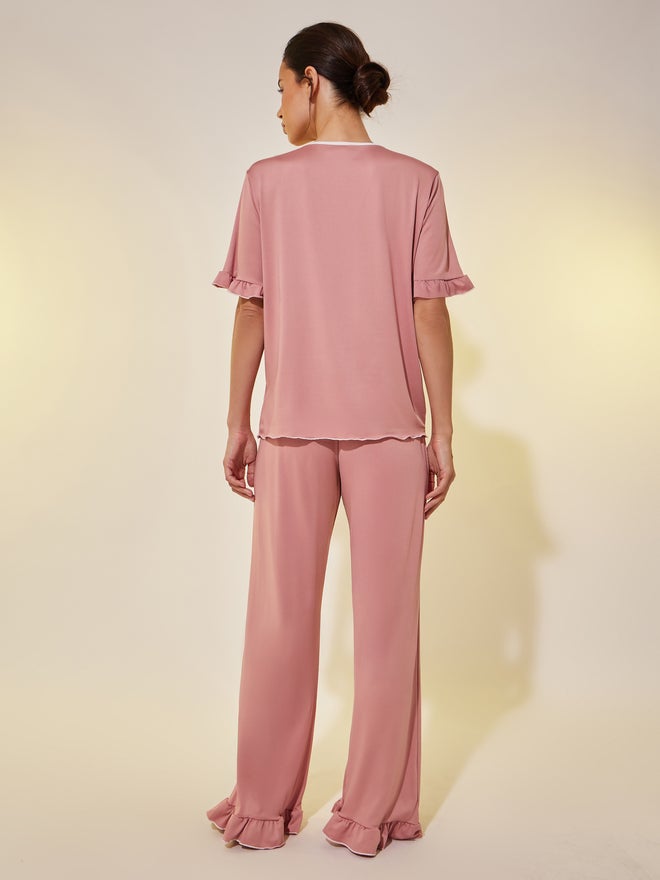 Take Two Take Two Solid V Neck Ruffled Top and Joggers Set - Image 5