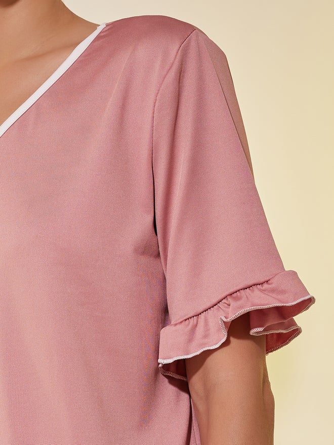 Take Two Take Two Solid V Neck Ruffled Top and Joggers Set - Image 3