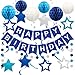 meowtastic Birthday Decorations Happy Birthday Banner with Honeycomb Balls Stars Hanging Swirl Streamers Circle Dots Garland Happy Birthday Party Decorations for Women Men Boys Girls Blue - Image 4