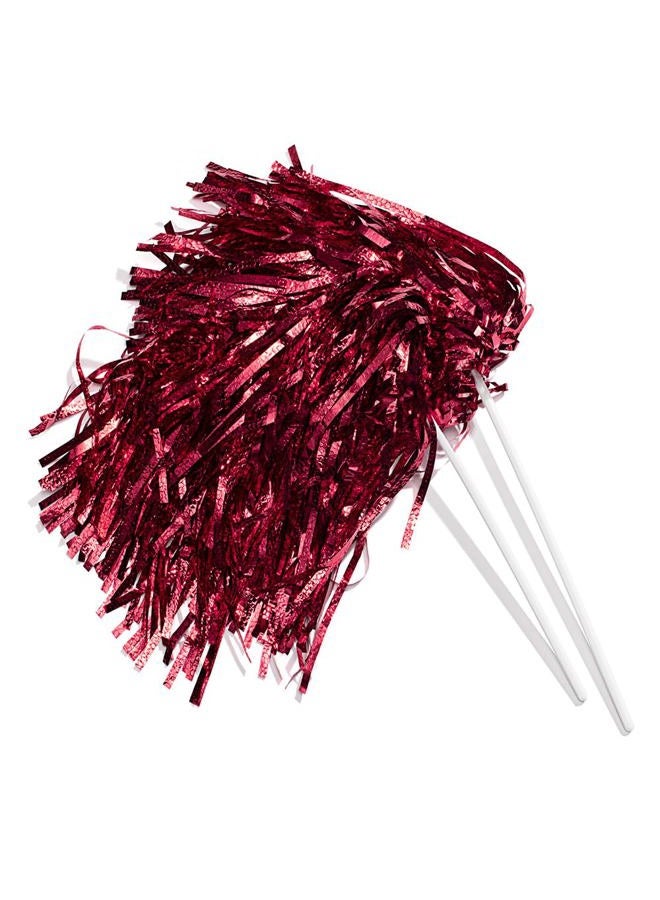 Anderson's Maroon Metallic Textured Cheerleading Pom Pom Set, Set of 10, Foil Cheer Pom Poms, Cheering Squad, Team Spirit, Fan Gear, Keepsakes - Image 1
