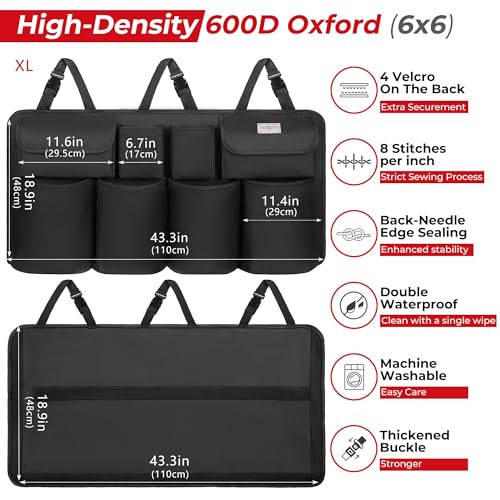 SURDOCA Car Trunk Organizer, LARGE CAPACITY(43 x 19 in) Car Storage Bag with 8 Pockets, 7X Upgraded Trunk Storage Organizer for Car, SUV, Truck, MPV - Image 3