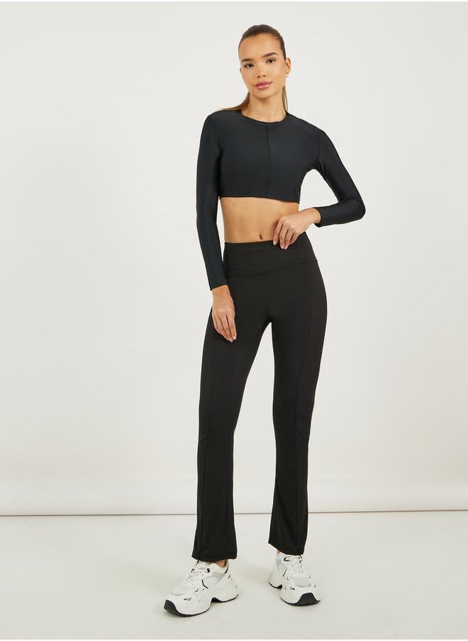 Styli Broad Waistband Ankle Zip Up Detail Flared Pants  - Image 2