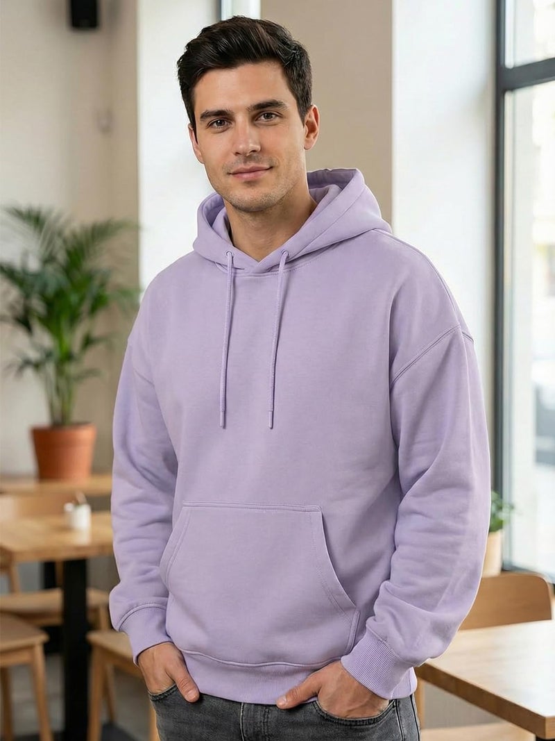 NOBERO Men's Cotton Blend Neck Hooded Oversized Fit Sweatshirt (1M-TWHO-R0041_Digital Lavender, X_Large) - Image 3