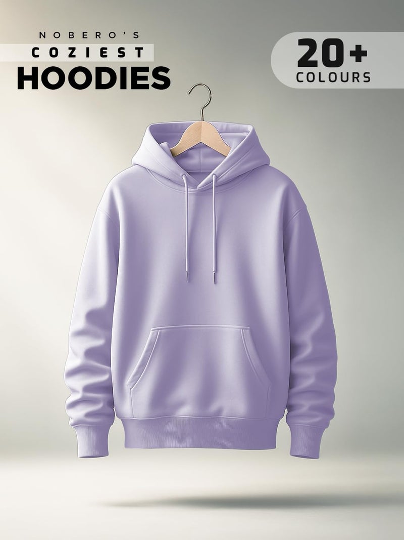 NOBERO Men's Cotton Blend Neck Hooded Oversized Fit Sweatshirt (1M-TWHO-R0041_Digital Lavender, X_Large) - Image 2
