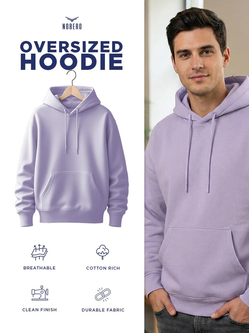 NOBERO Men's Cotton Blend Neck Hooded Oversized Fit Sweatshirt (1M-TWHO-R0041_Digital Lavender, X_Large) - Image 4