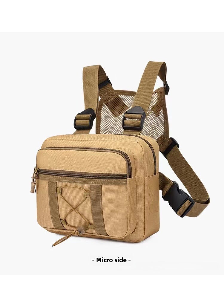 Hanging Bag backpack tactical vest Bag Mens multi-functional tooling functional style hip hop fashion brand chest bag front vest shoulder bag Dark gray