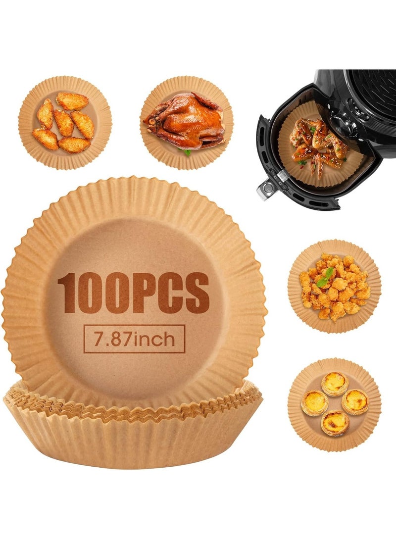 بطانات ورقية للطهي في المقلاة الهوائية - 100 قطعة من ورق الزبدة المقاوم للزيت وغير اللاصق للاستخدام مرة واحدة لسهولة التنظيف - 20 سم - Image 1