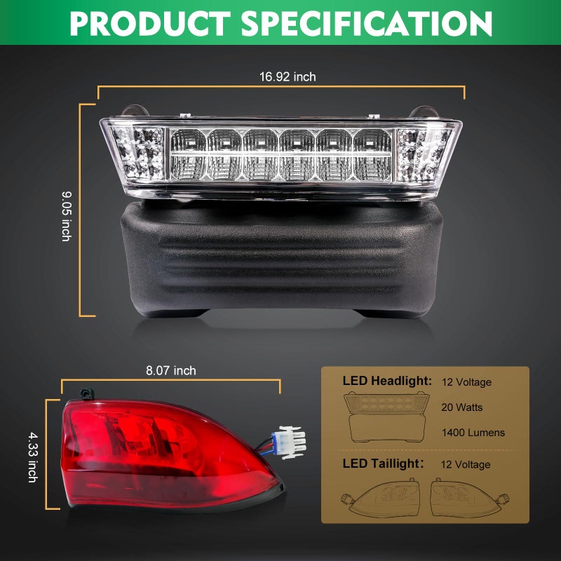 Drive-up Golf Cart LED Light Kit for Club Car Precedent 2004-2008.5 Electric Models, Replaces 12V Club Car LED Headlight and Taillight Assembly OEM 102524801, 1025290-01 - Image 5