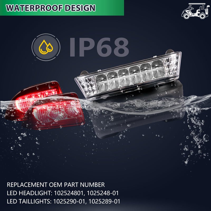 Drive-up Golf Cart LED Light Kit for Club Car Precedent 2004-2008.5 Electric Models, Replaces 12V Club Car LED Headlight and Taillight Assembly OEM 102524801, 1025290-01 - Image 2