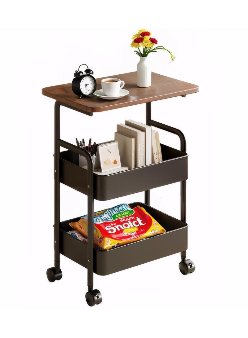 ULHYC 3-Tier Metal Utility Rolling Cart with Drawer & Wooden Table Top，with Fixed Wheel Locks,for Small Spaces Kitchen Storage，Office Bookshelves, Bedroom Racks, and Bathroom Storage. (Black) - Image 1