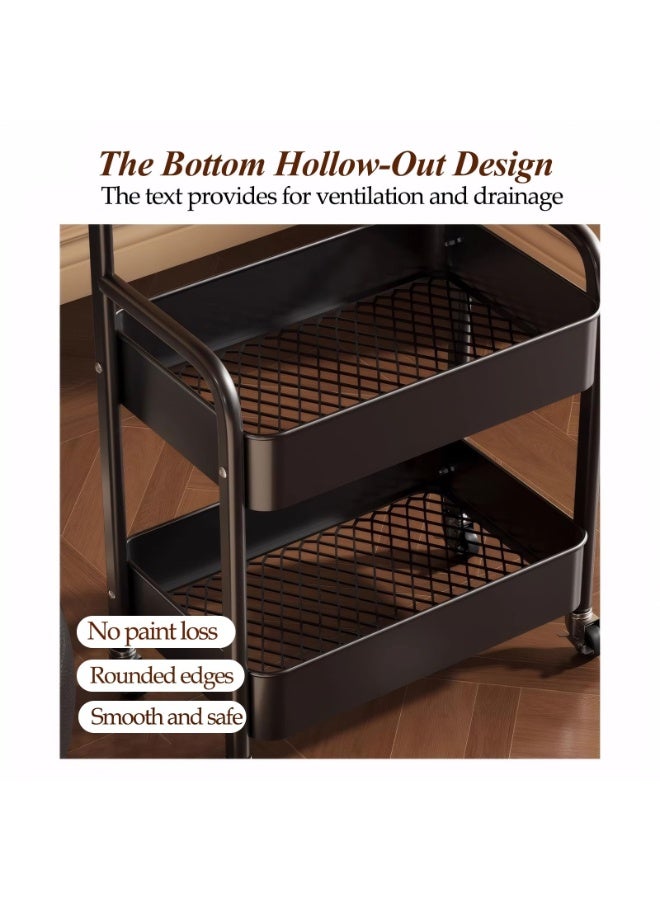 ULHYC 3-Tier Metal Utility Rolling Cart with Drawer & Wooden Table Top，with Fixed Wheel Locks,for Small Spaces Kitchen Storage，Office Bookshelves, Bedroom Racks, and Bathroom Storage. (Black) - Image 4