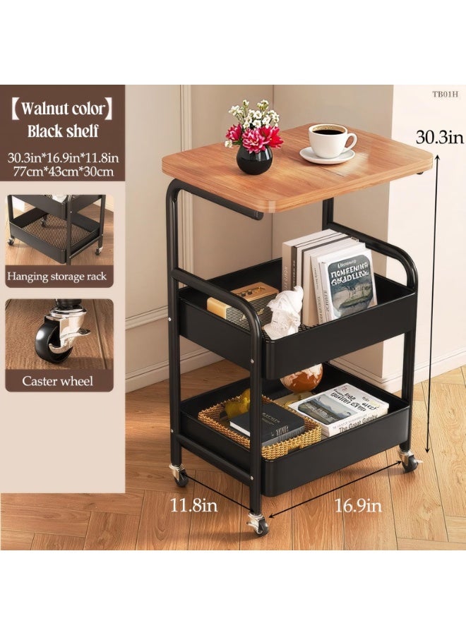 ULHYC 3-Tier Metal Utility Rolling Cart with Drawer & Wooden Table Top，with Fixed Wheel Locks,for Small Spaces Kitchen Storage，Office Bookshelves, Bedroom Racks, and Bathroom Storage. (Black) - Image 2