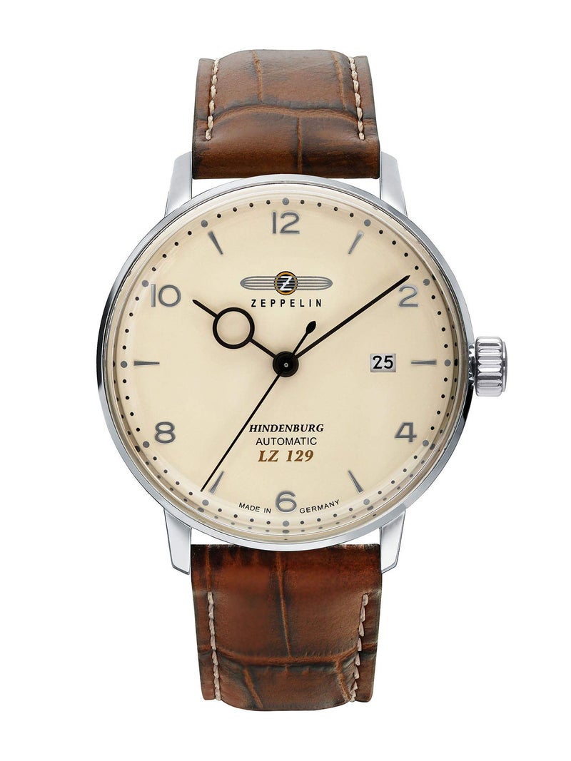 Zeppelin Leather Lz 129 Hindenburg Analog Beige Dial Color Automatic Men Watch - 80625, Brown Band - Image 1