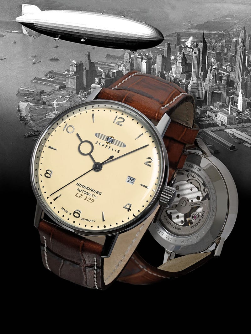 Zeppelin Leather Lz 129 Hindenburg Analog Beige Dial Color Automatic Men Watch - 80625, Brown Band - Image 3