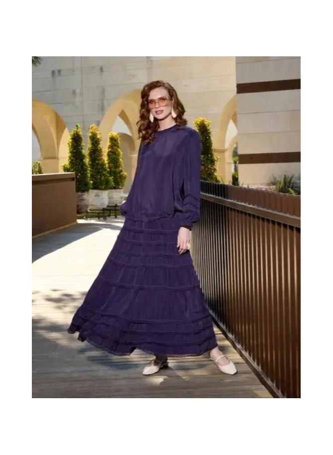 MissWhence Lace-Trimmed Cupro Blouse and Maxi Skirt Set - Purple