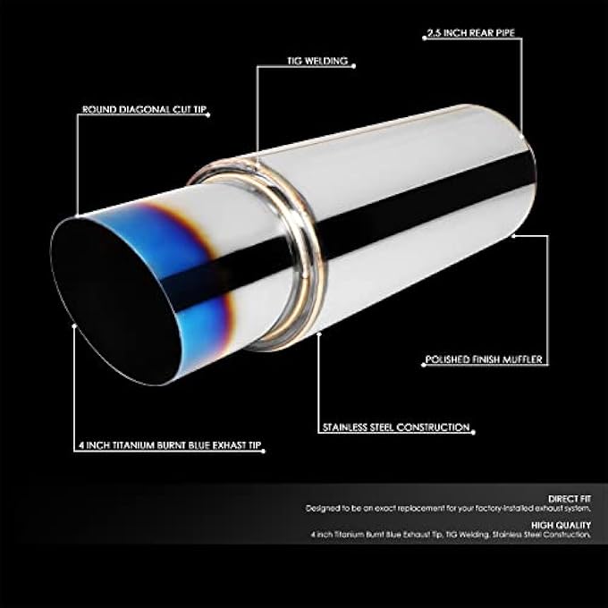 rayihni DNA MOTORING EXAMF003T1 Stainless Steel Straight Through Exhaust Muffler Diagonal Cut Universal 4 Outlet 25 Inlet - Image 2