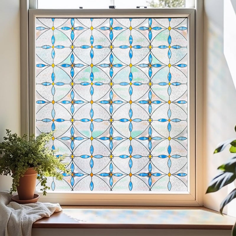 ADD.HERES 3D Stained Glass Window Film, Decorative Window Privacy Film for Bathroom,Front Door,Home, Sun Blocking Heat Control,Static Cling, Blue Tears 23.6inch x 35.4inch - Image 1