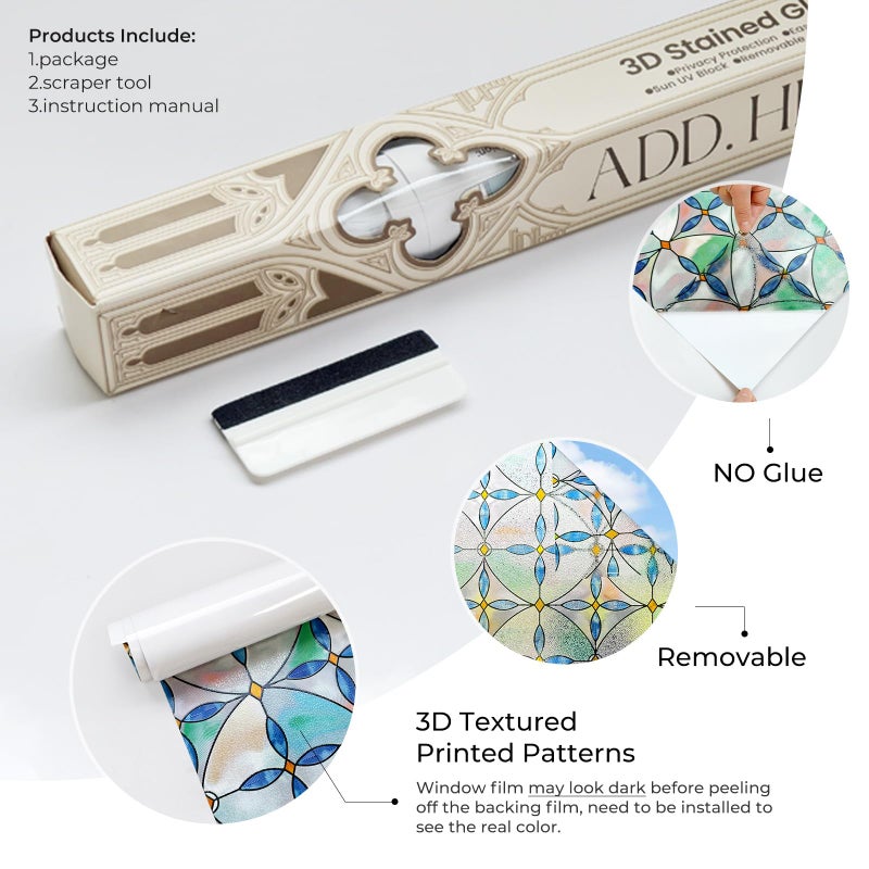 ADD.HERES 3D Stained Glass Window Film, Decorative Window Privacy Film for Bathroom,Front Door,Home, Sun Blocking Heat Control,Static Cling, Blue Tears 23.6inch x 35.4inch - Image 4