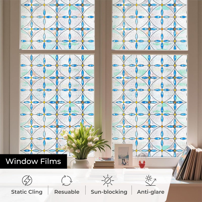 ADD.HERES 3D Stained Glass Window Film, Decorative Window Privacy Film for Bathroom,Front Door,Home, Sun Blocking Heat Control,Static Cling, Blue Tears 23.6inch x 35.4inch - Image 5