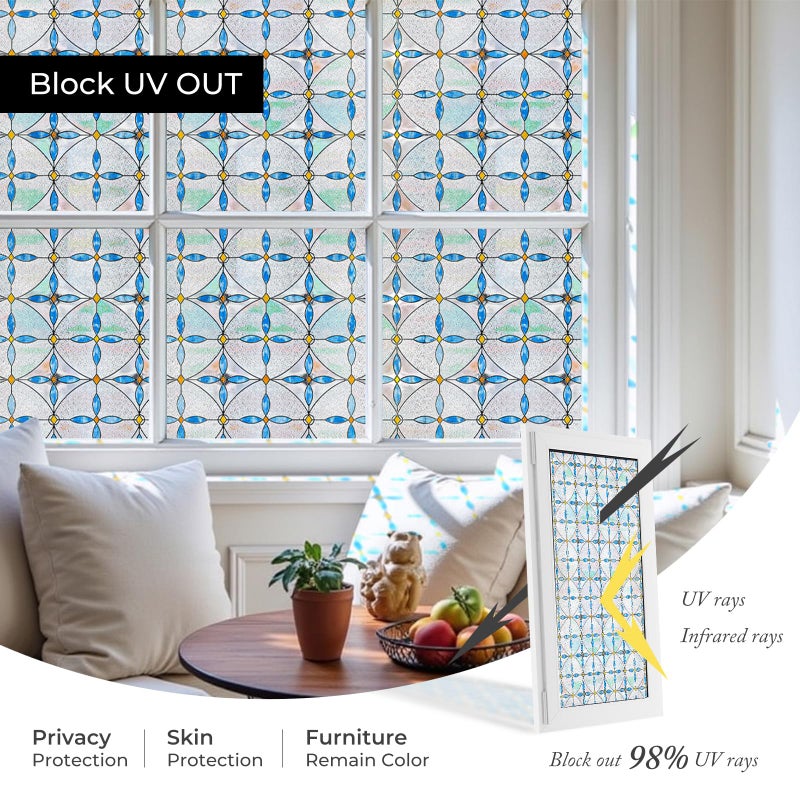ADD.HERES 3D Stained Glass Window Film, Decorative Window Privacy Film for Bathroom,Front Door,Home, Sun Blocking Heat Control,Static Cling, Blue Tears 23.6inch x 35.4inch - Image 3