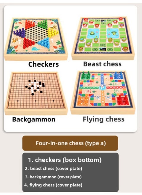 Children's Flying Chess Checkers Multi-functional One Chessboard Gobang Go Cards Colosseum Chess Combination Educational Toys-Color:Four In One A  30x30cm