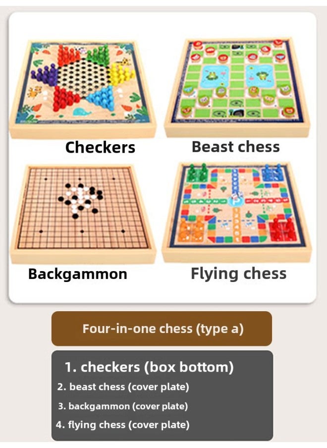 Children's Flying Chess Checkers Multi-functional One Chessboard Gobang Go Cards Colosseum Chess Combination Educational Toys-Color:Four In One A  30x30cm
