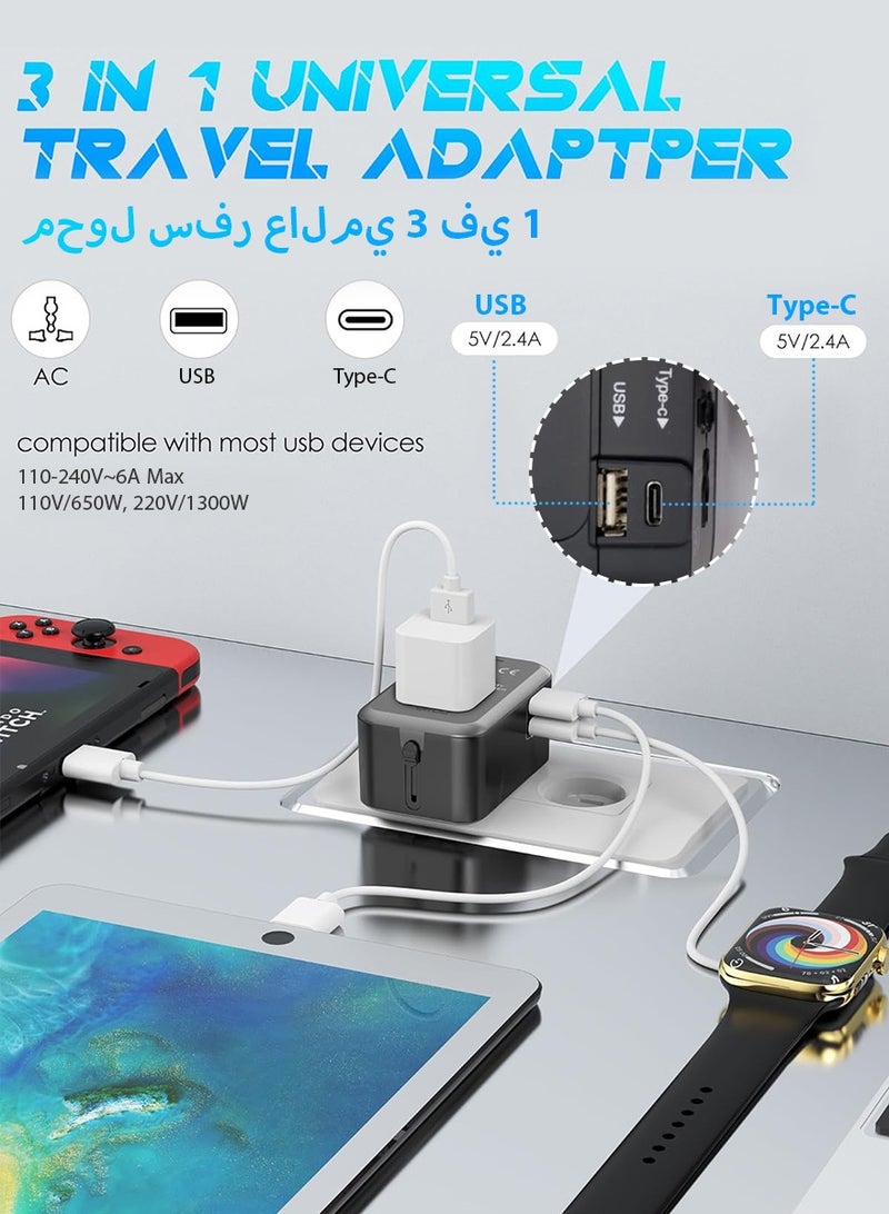 DPTER Universal Travel Adapter with Type C USB Ports 2 USB and AC Outlet All in One International Plug Converter for Europe USA UK EU AUS Daily Use Multi USB Wall Charger - Image 4