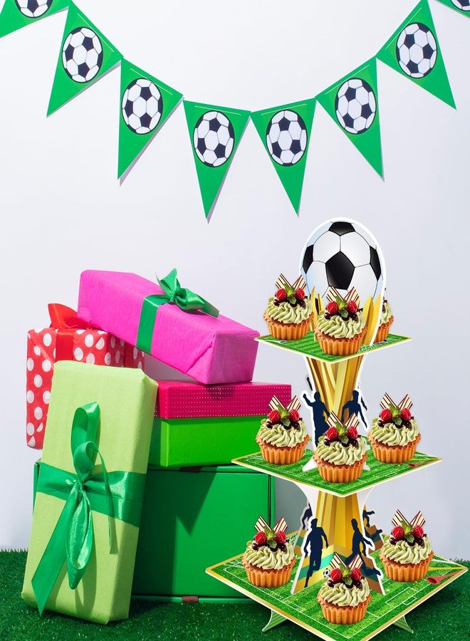 KALEFO Soccer Party Supplies 3 Tier Cupcake Stand Football Birthday Decorations Sports Theme for Teenagers - Image 5