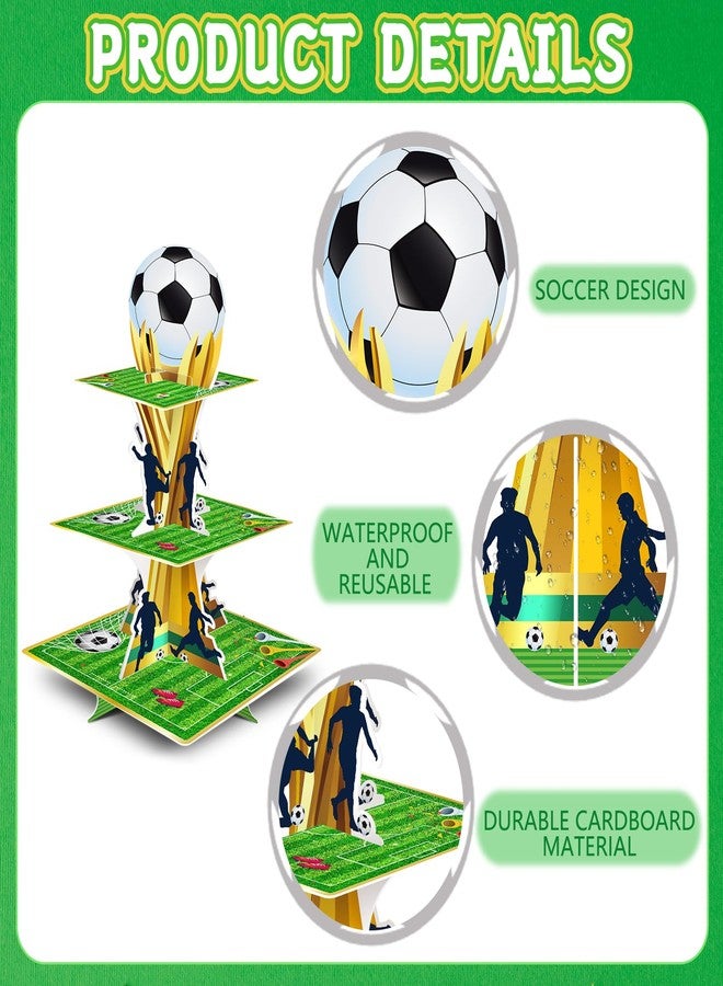 KALEFO Soccer Party Supplies 3 Tier Cupcake Stand Football Birthday Decorations Sports Theme for Teenagers - Image 3