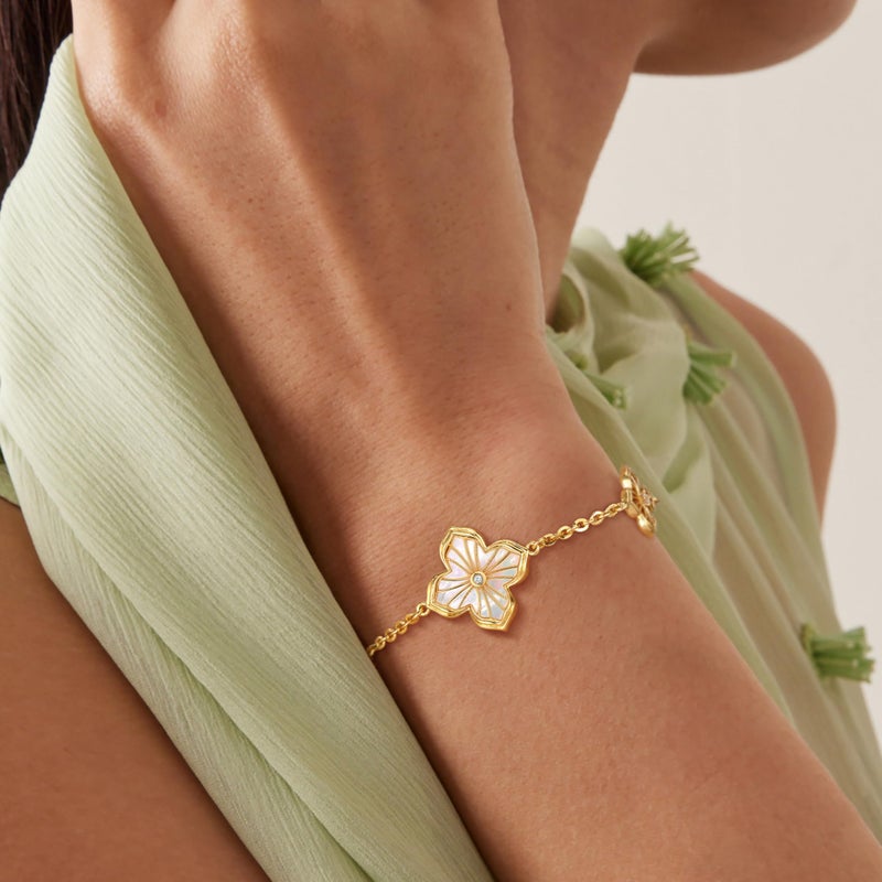 Fettero FETERO Gold Bracelets for Women Trendy, Dainty 14K Gold Plated Charm Clover Bracelet 2 Sided MOP Lucky Pendant Cute Pearl Beaded Bracelets Link Chain Waterproof Womens Jewelry Gifts - Image 3