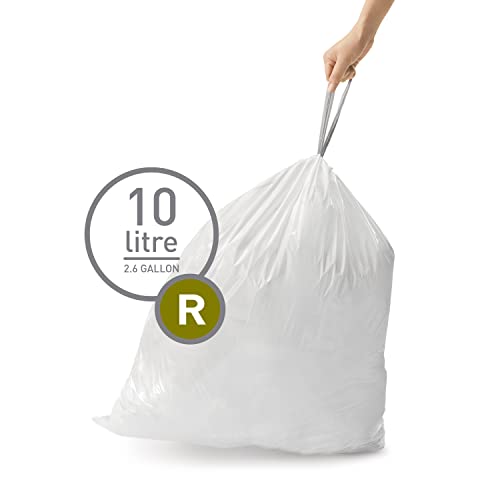 simplehuman Code R 100 Count, Dispenser Pack Custom Fit Liners, Drawstring Trash Bags, 10 Liter / 2.6 Gallon, White - Image 2