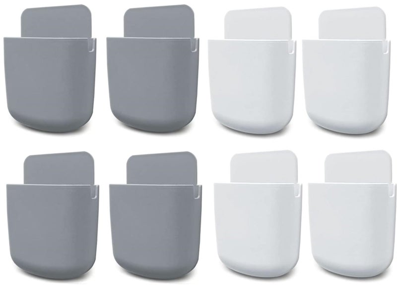 Sounce 8 Piece Wall Mounted Storage Box Remote Indoor Storage Organizer Case for Air Conditioner & TV Remote Mobile Phone Plug Holder Stand Rack Phone Charger Plug Holder (Pack of 8)- White & Grey - Image 1