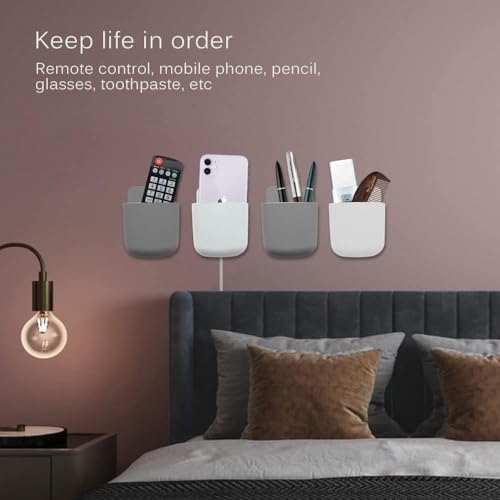 Sounce 8 Piece Wall Mounted Storage Box Remote Indoor Storage Organizer Case for Air Conditioner & TV Remote Mobile Phone Plug Holder Stand Rack Phone Charger Plug Holder (Pack of 8)- White & Grey - Image 2